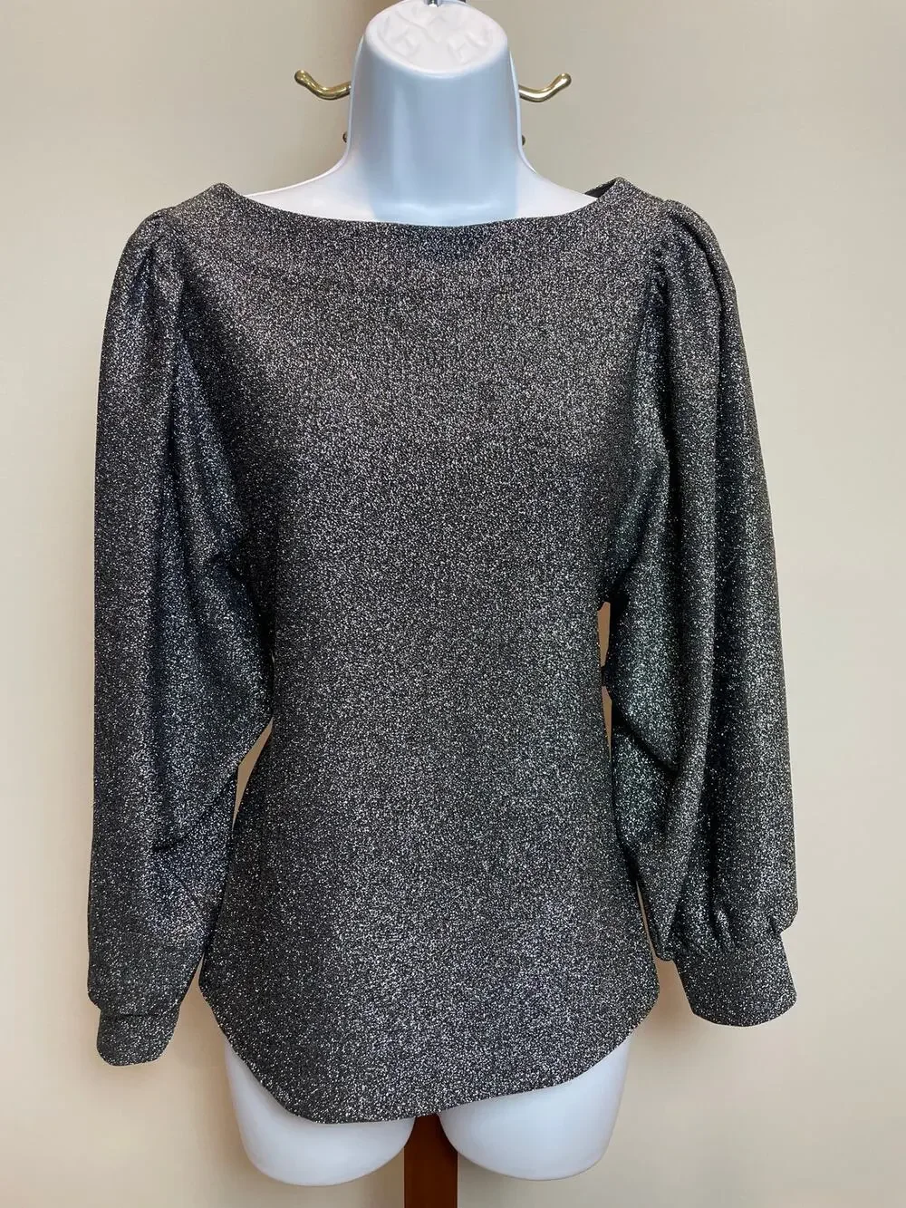 Loft Size M Black Long Sleeve Top with Silver Sparkle Detail